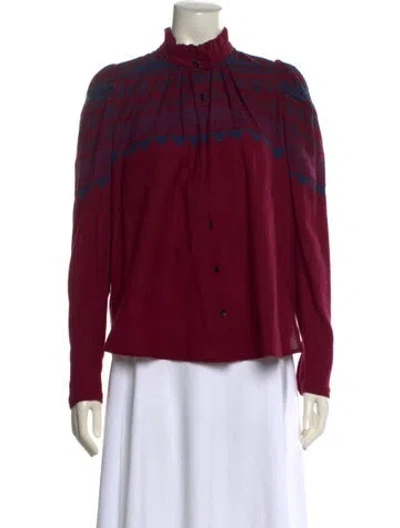 Pre-owned Alix Of Bohemia Wool Graphic Print Blouse In Burgundy