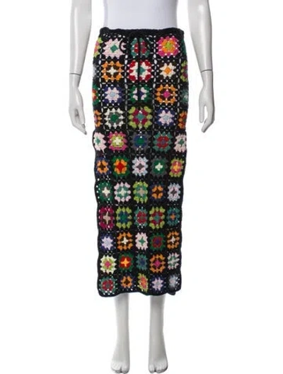 Pre-owned Alix Pinho Crochet Midi Length Skirt In Black