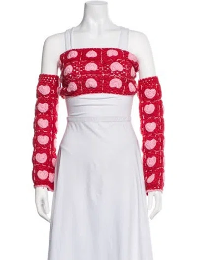 Pre-owned Alix Pinho Floral Print Square Neckline Crop Top In Red