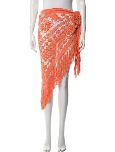 Pre-owned Alix Pinho Lace Pattern Fringe Trim Accent Cover-up In Orange