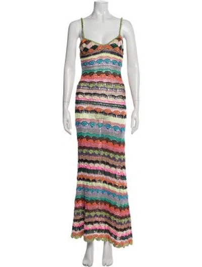 Pre-owned Alix Pinho Patterned Long Dress In Green