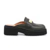 All Black Flat Buckle Mule In Green In Green