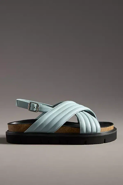 All Black Flat Lugg Cross Sandals In Blue