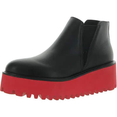 All Black Flatform Chelsea Womens Leather Slip On Ankle Boots In Multi