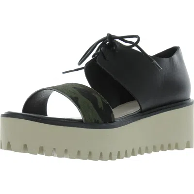All Black Jungle Womens Animal Print Lace-up Flatform Sandals In Multi