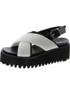 All Black Puffy Flatform Sandal Womens Laser Cut Casual Ankle Strap In Multi
