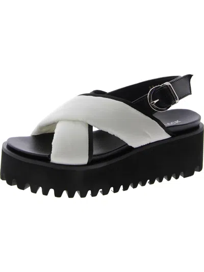 All Black Puffy Flatform Sandal Womens Laser Cut Casual Ankle Strap In Multi