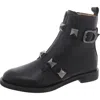 All Black Pyramid Womens Leather Studded Booties In Black