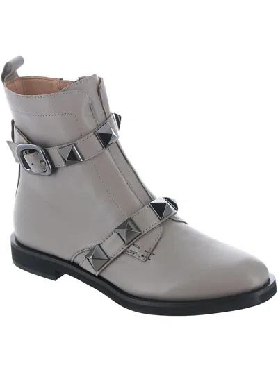 All Black Pyramid Womens Leather Studded Booties In Gray