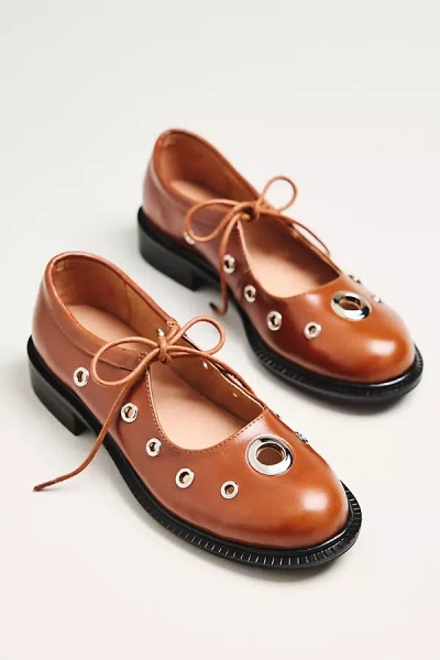 All Black Reinforce Studded Lace-up Loafers In Brown