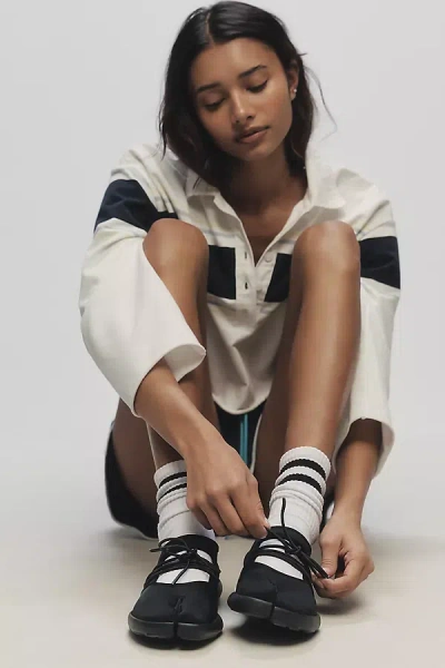 All Black Split-toe Ankle-wrap Flats In Black