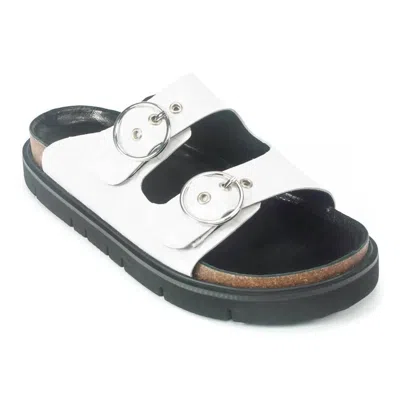 All Black Women's Circle Buckle Lowform Sandal In White