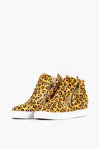 All Black Women's Fur Top & Zip In Sneaker In Leopard In Orange