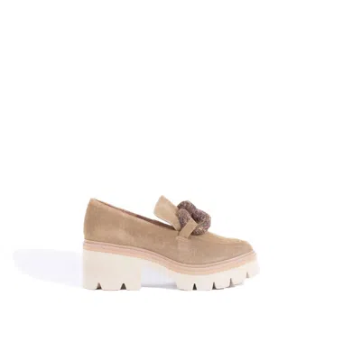 All Black Women's Link Lug Heeled Loafer In Camel In Brown