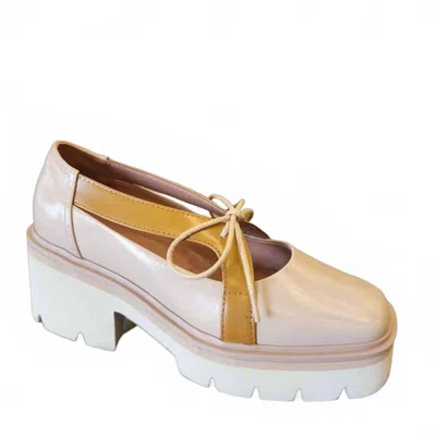All Black Women's Little Bow Lug Heeled Pump In Beige In Multi