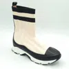 All Black Women Stripey Sock Bootie In Ivory In Multi
