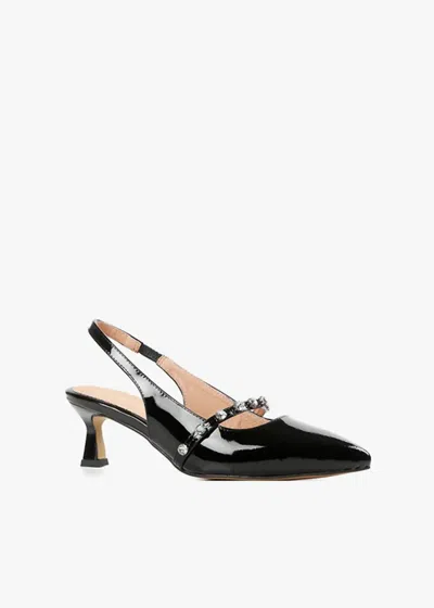 All Black Women's Tiffany Princess Sling Back Heel In Black Patent