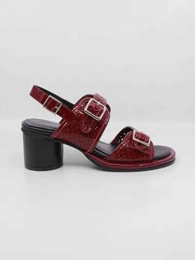 All Black Women's Triple Buckle Lady Red Sandals In Red Patent Leather