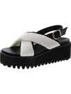 All Black Puffy Flatform Sandal Womens Laser Cut Casual Ankle Strap In Black