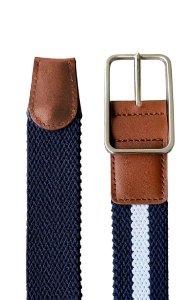 All Citizens Reversable Stretch Woven Belt In Navy/white Racing Stripe