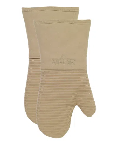 All-clad Ribbed Silicone Cotton Twill Oven Mitt, Set Of 2 In Cappuccino
