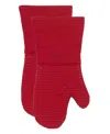 All-clad Ribbed Silicone Cotton Twill Oven Mitt, Set Of 2 In Chili