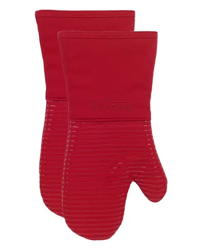 All-clad Ribbed Silicone Cotton Twill Oven Mitt, Set Of 2 In Chili