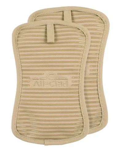 All-clad Ribbed Silicone Cotton Twill Pot Holder, Set Of 2 In Cappuccino