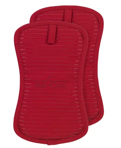 All-clad Ribbed Silicone Cotton Twill Pot Holder, Set Of 2 In Chili