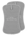 All-clad Ribbed Silicone Cotton Twill Pot Holder, Set Of 2 In Titanium