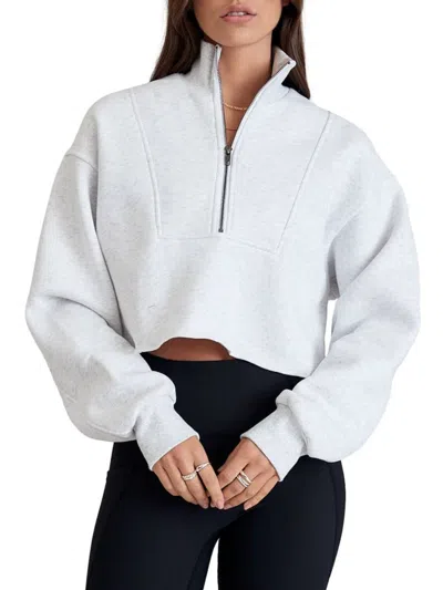 All Fenix Women's Arlo Cropped Drop Shoulder Sweatshirt In White Marble