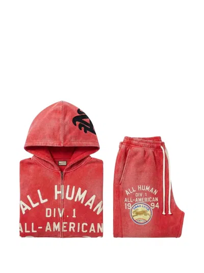 All Human Cotton Track Pants Set In Red