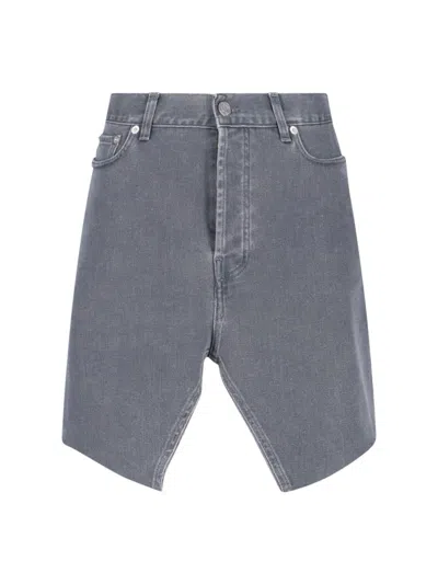 All In Asymmetrical Hem Denim Mini Skirt With Worn Finish In Gray
