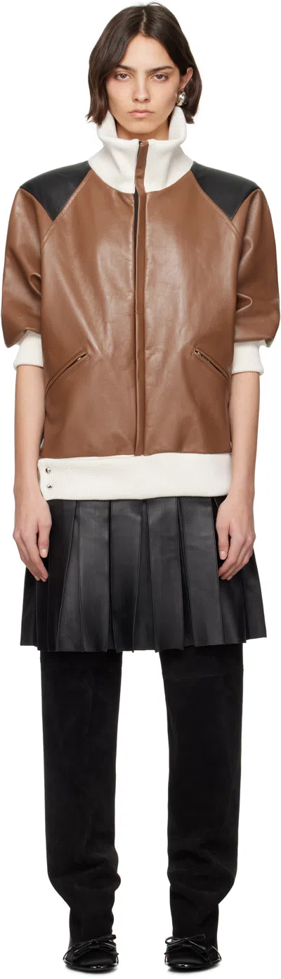 All In Brown & Black Leather Bomber Minidress