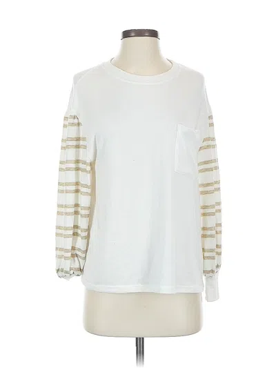 Pre-owned All In Favor 3/4 Sleeve Top Ivory Crew Neck Tops In White