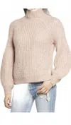 All In Favor Mock Neck Chunky Knit Balloon Sleeve Sweater In Pink In Pink