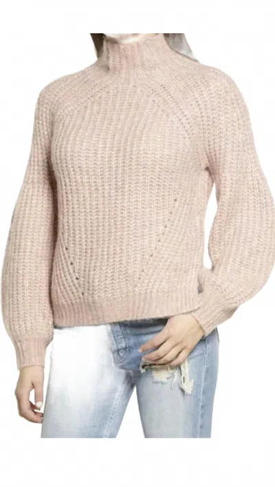 All In Favor Mock Neck Chunky Knit Balloon Sleeve Sweater In Pink