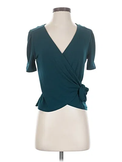 Pre-owned All In Favor Short Sleeve Top Teal Plunge Neckline Tops In Blue