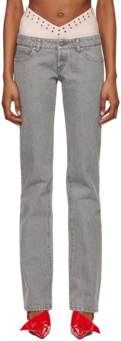 All In Gray Double Jeans In Grey/pink