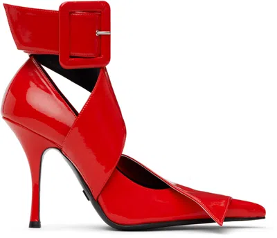 All In Red Belt Heels In Red Fake Patent