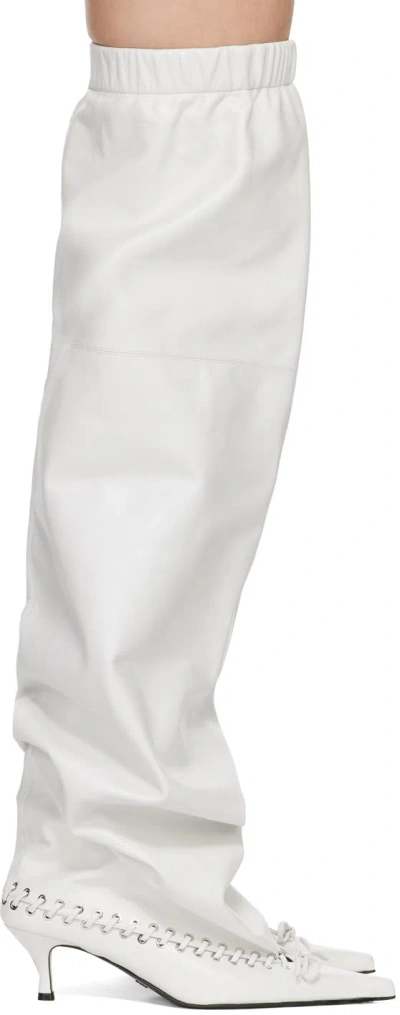 All In White Level Thigh Soft Tall Boots In Nappa White Perlato