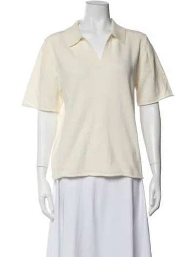 Pre-owned All My Love Cashmere V-neck Polo W/ Tags In Neutrals