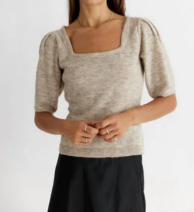 All : Row Puff Sleeve Knit Top In Oatmeal In White