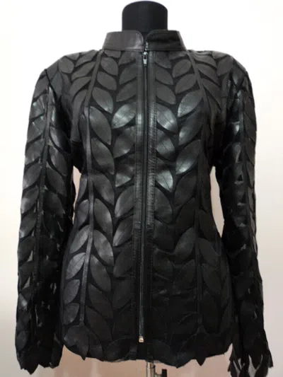 Pre-owned All Seasons Black Leather Jacket Woman Coat All Size Zipper Short Light Collar Soft Mesh D4