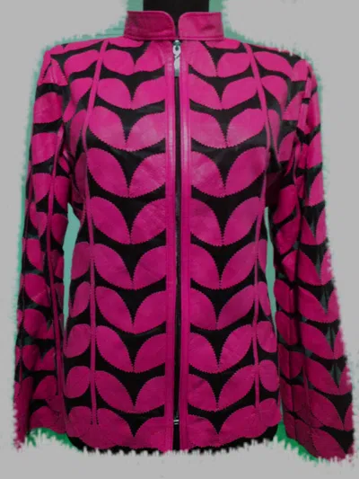 Pre-owned All Seasons Gold Leather Coat Woman Jacket Leaf Design Zip Light Short Lambskin All Size D1 In Pink