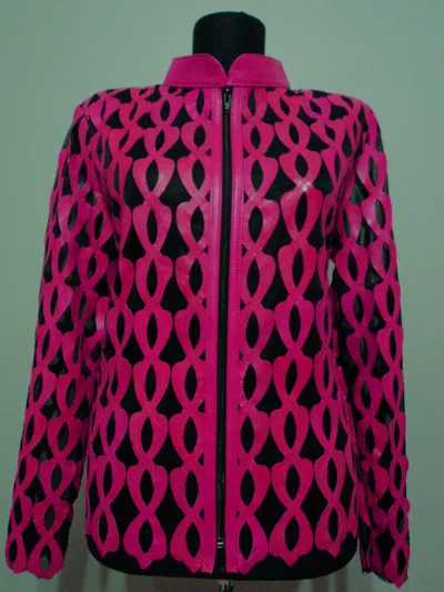 Pre-owned All Seasons Pink Leather Jacket For Woman Coat Women Zipper Short Collar All Size Light D5