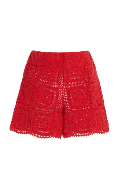 All That Remains Auri Crocheted Cotton Shorts In Red