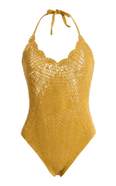 All That Remains Dylan Cotton Crochet Maillot In Yellow