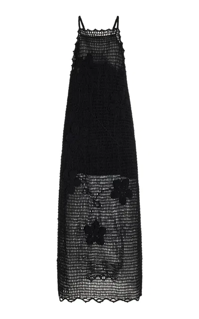 All That Remains Esclusive Adelaide Crocheted Cotton Maxi Dress In Black