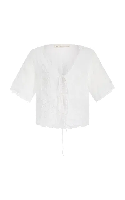 All That Remains Eta Embroidered Cotton Voile Tie-front Top In White